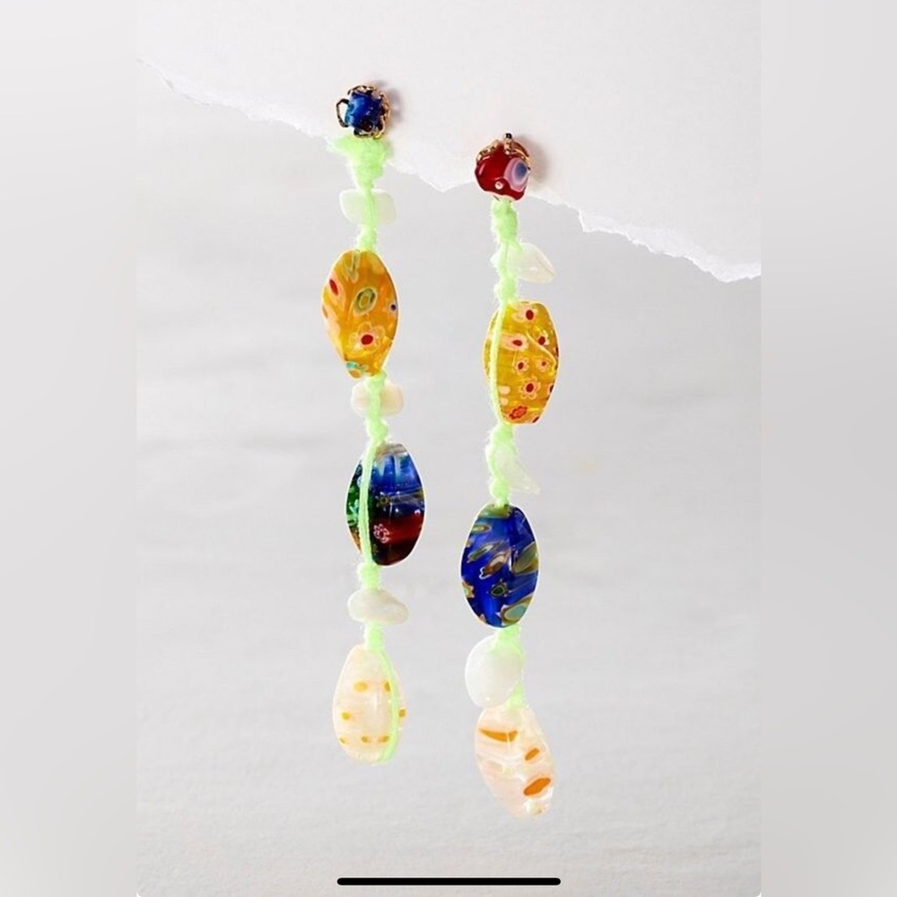 Free People Multicolor Beaded Seashell Dangle Earrings